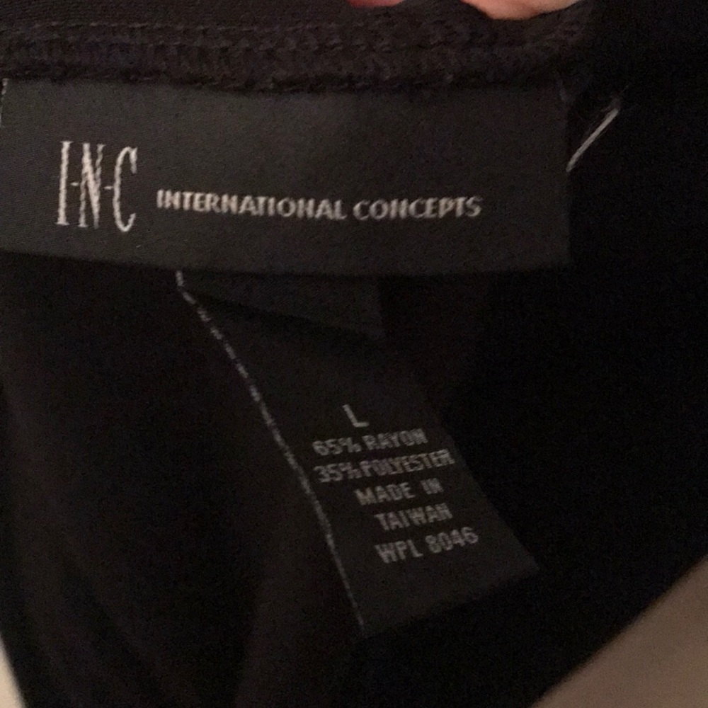 INC Black chic dress with drape neck, Sz L - Picture 5 of 7